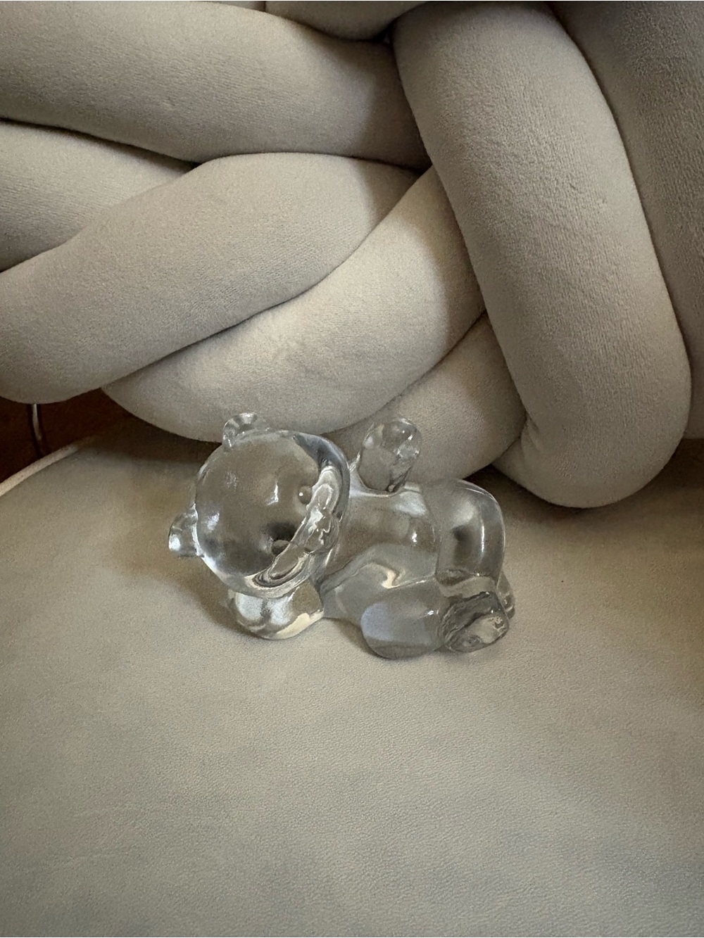 Vintage Fenton Clear Glass Reclining Bear Paperweight - Flawless & UV Glow!